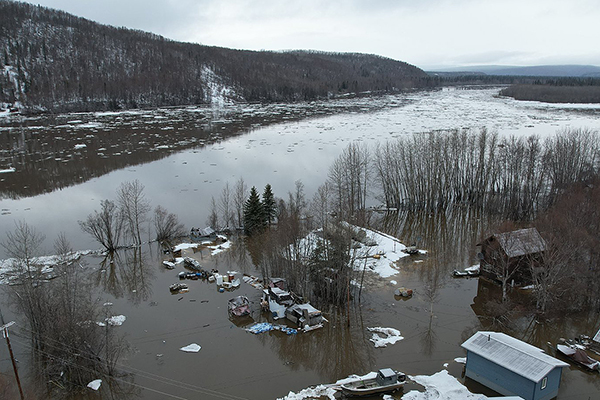 Drone footage of the 2022 Sleetmute flood on May 8, 2022, shows the water overtaking the houses and flooding the community.