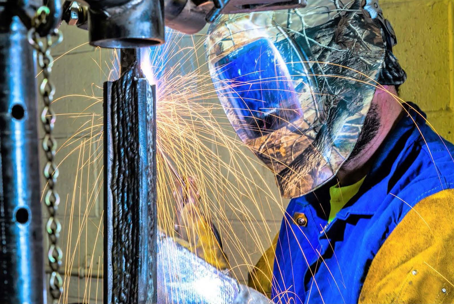 A student works on a welding project at the 无码乱伦 Community and Technical College in Fairbanks, Alaska.